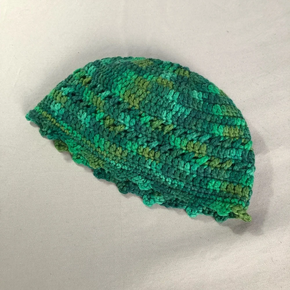 Hand Crocheted Beanie‎ Cap Hat Dark Green Size Large Handmade